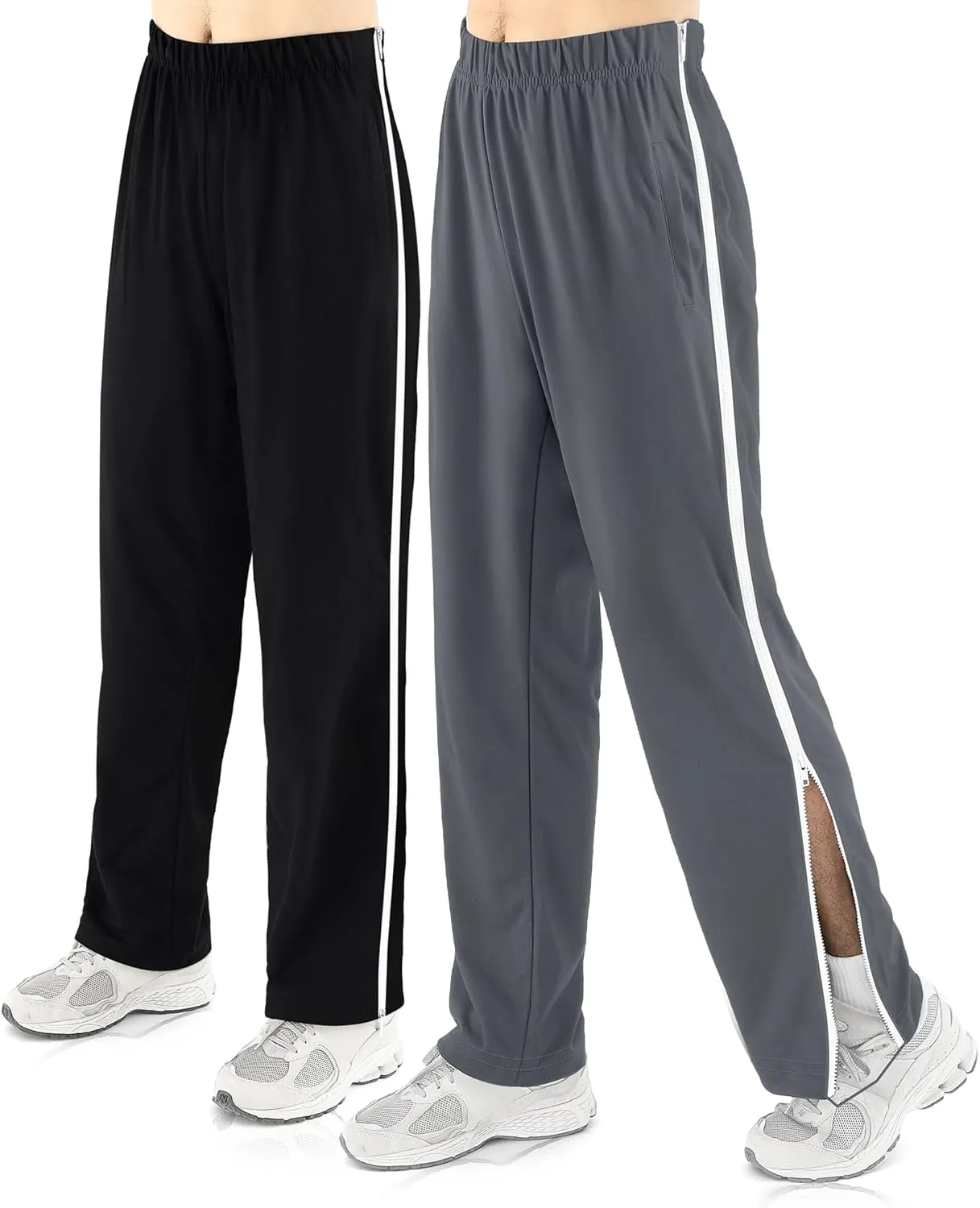 2 Pack Tear Away Pants for Men Sweat Basketball Pants 2 Side Zippers off Full Open Sweatpant with Pockets