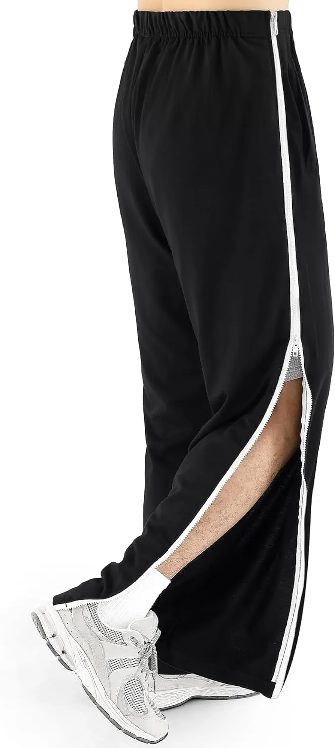 2 Pack Tear Away Pants for Men Sweat Basketball Pants 2 Side Zippers off Full Open Sweatpant with Pockets