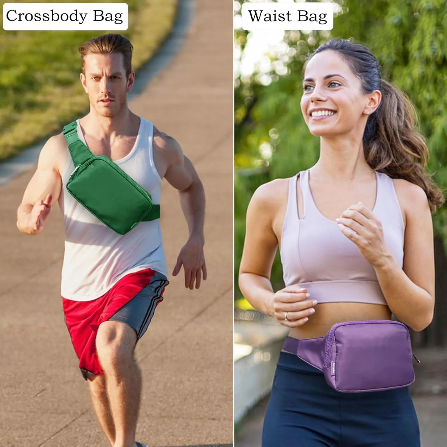 2L Fanny Pack for Women Men, Large Everywhere Belt Bag with Adjustable Strap 55", Crossbody Bag Water-resistant for Travel Sports Running Hiking, Fashion Waist Bag Everglade Green