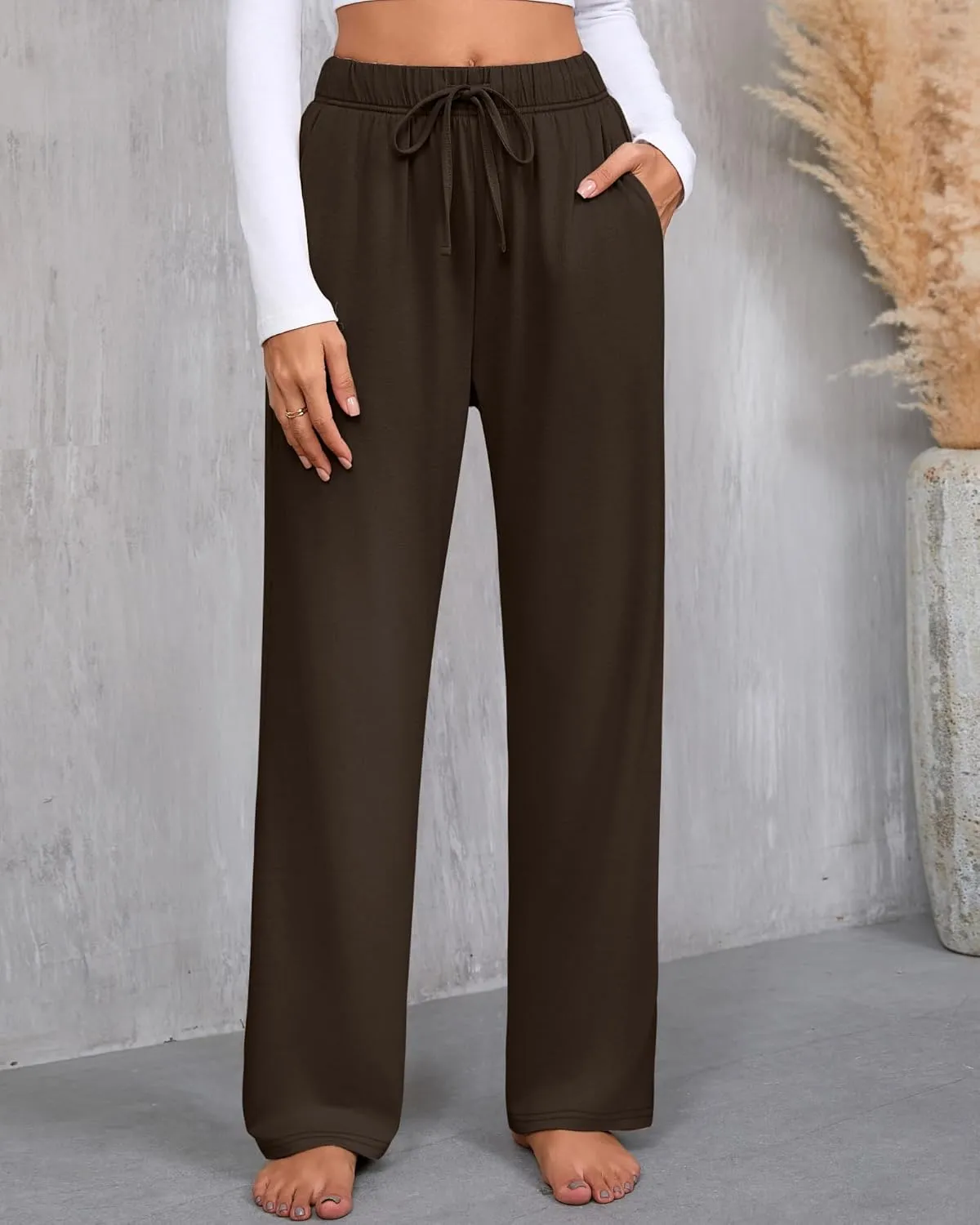 3 Pack Women's Lounge Pants with Pockets Casual Wide Leg Drawstring Yoga Pants Straight Trousers Spring Bottoms