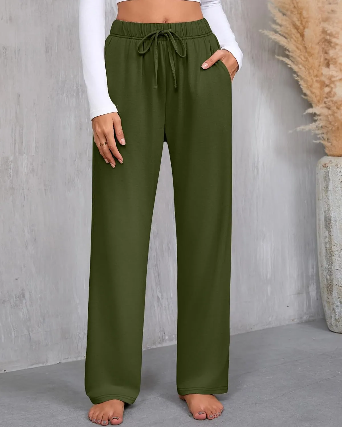 3 Pack Women's Lounge Pants with Pockets Casual Wide Leg Drawstring Yoga Pants Straight Trousers Spring Bottoms