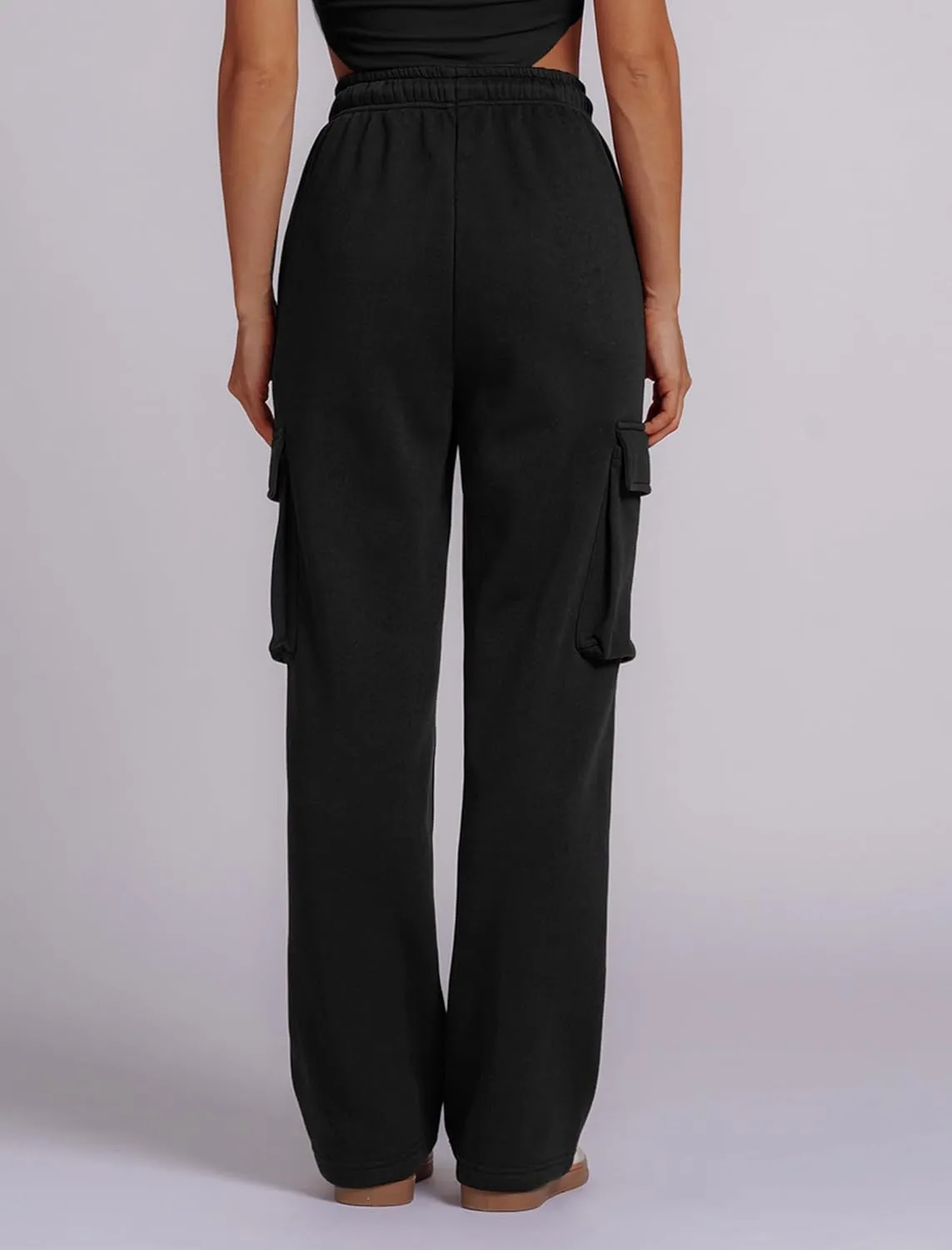 ABOCIW Women's Fleece Lined Wide Leg Sweatpants Elastic High Waisted Baggy Athletic Joggers Pants with Pockets