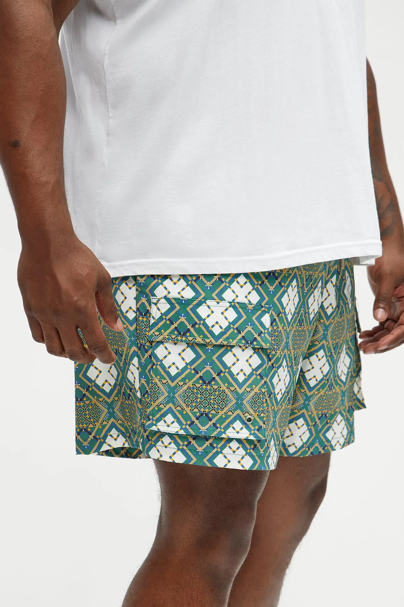 Adios Geometric Cargo Swim Mid Trunk - Multi Color