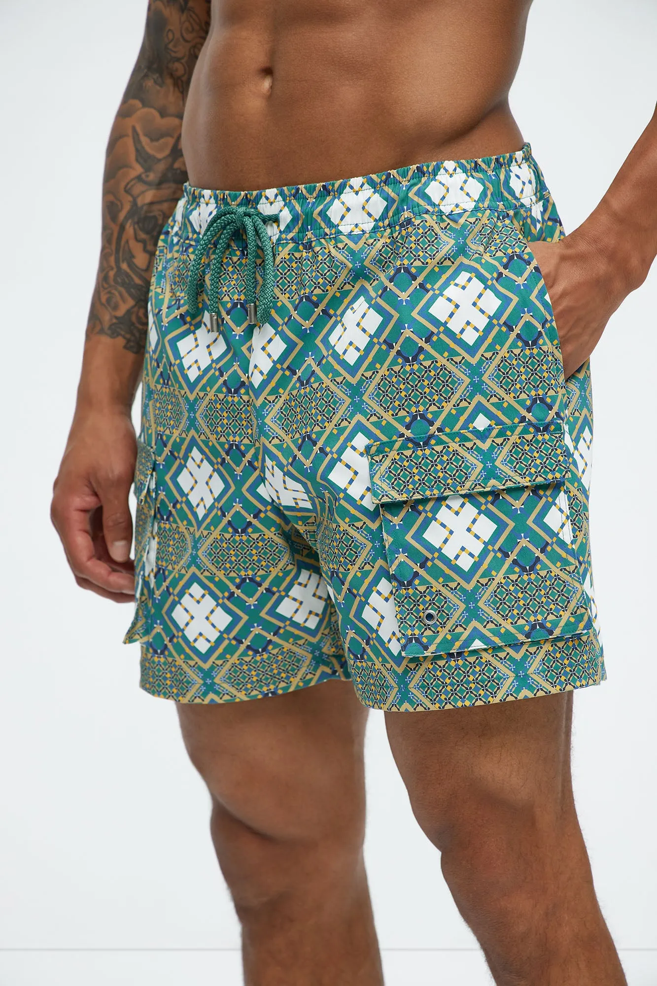Adios Geometric Cargo Swim Mid Trunk - Multi Color
