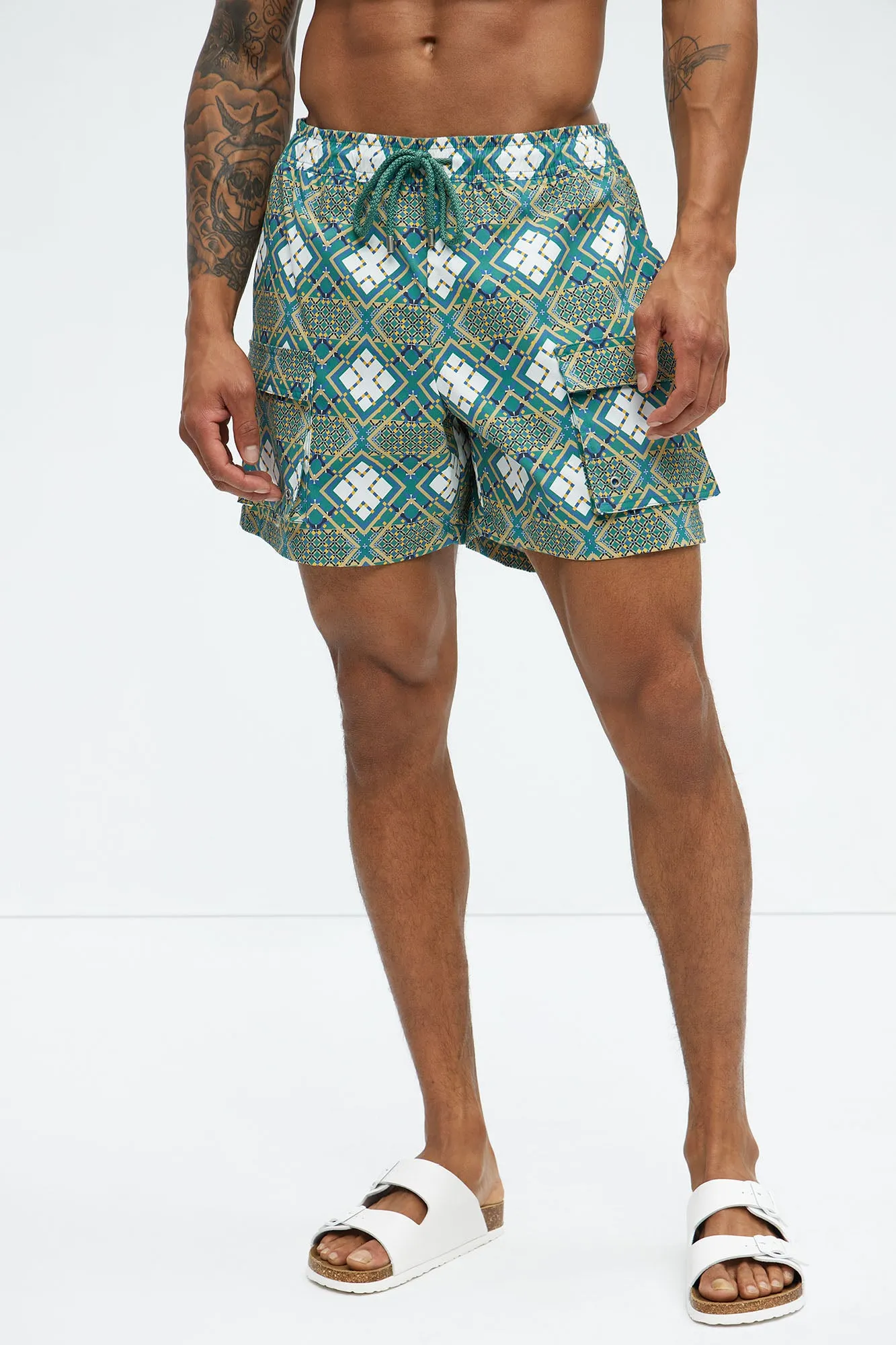Adios Geometric Cargo Swim Mid Trunk - Multi Color