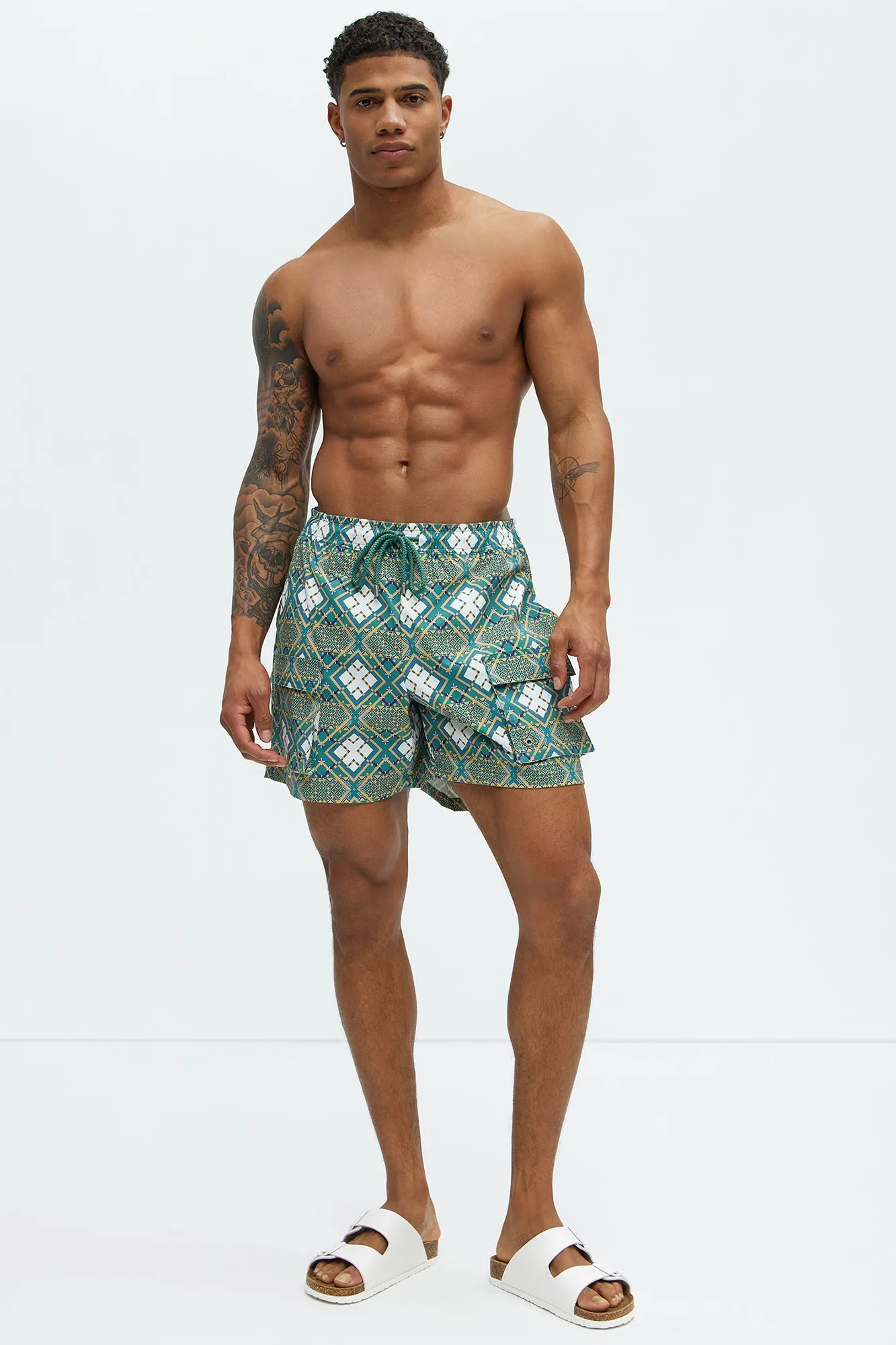 Adios Geometric Cargo Swim Mid Trunk - Multi Color