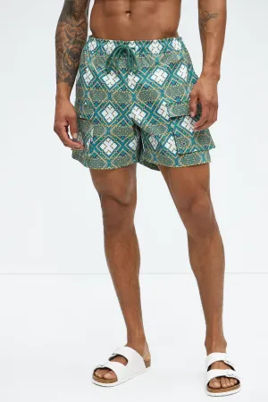 Adios Geometric Cargo Swim Mid Trunk - Multi Color