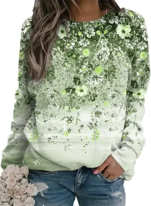 Akivide Women Casual Lightweight Sweatshirt Oversized Floral Print Long Sleeve Crewneck Trendy Graphic Top Pullover