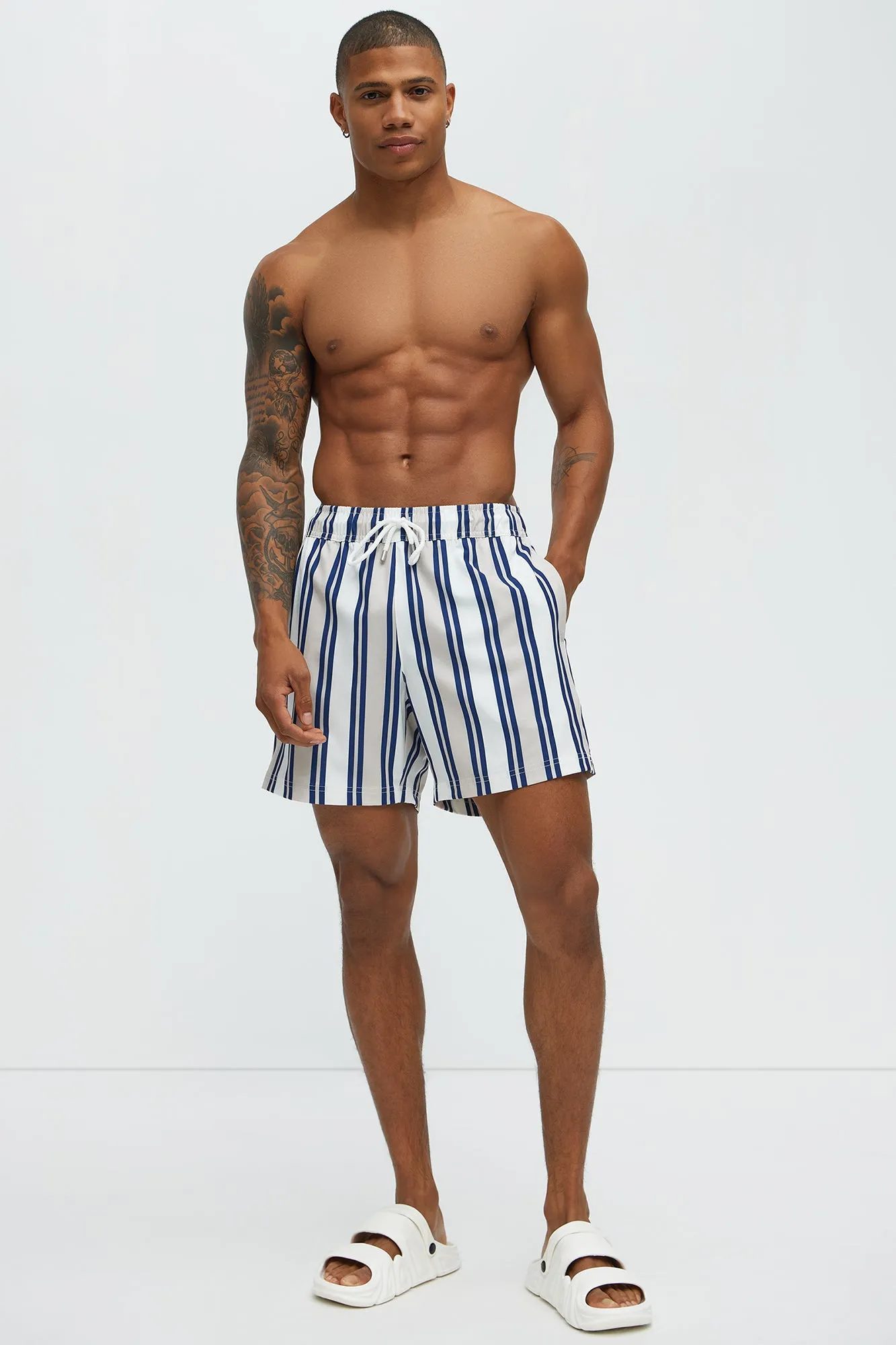 All Over Striped Striped Swim Trunk - Blue/combo
