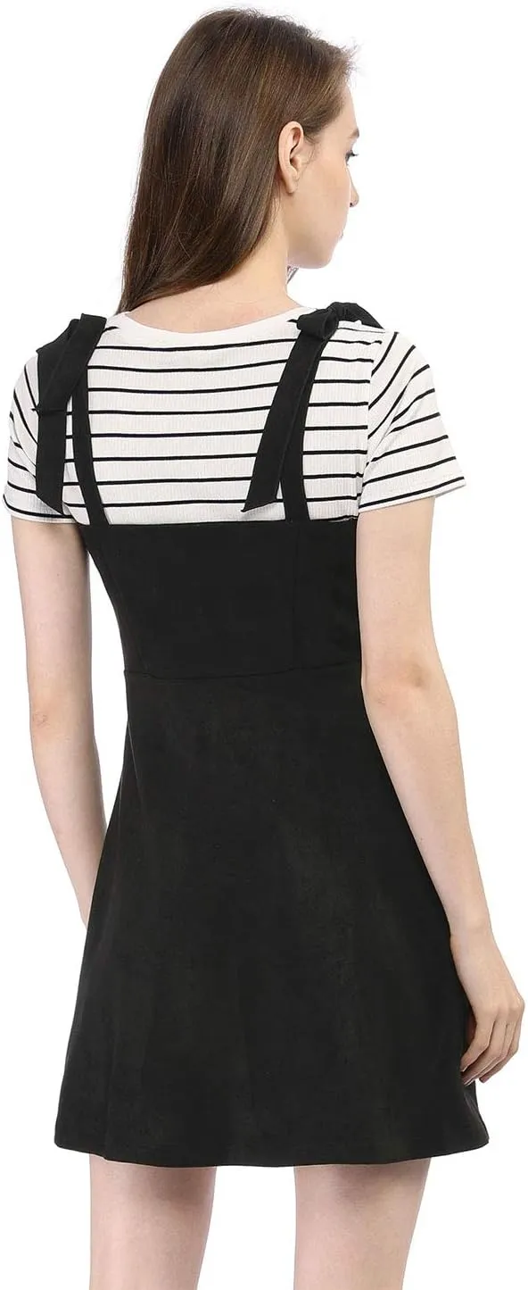 Allegra K Women's Casual Overall Dress Button Down Pockets Sleeveless Faux Suede Pinafore Dress