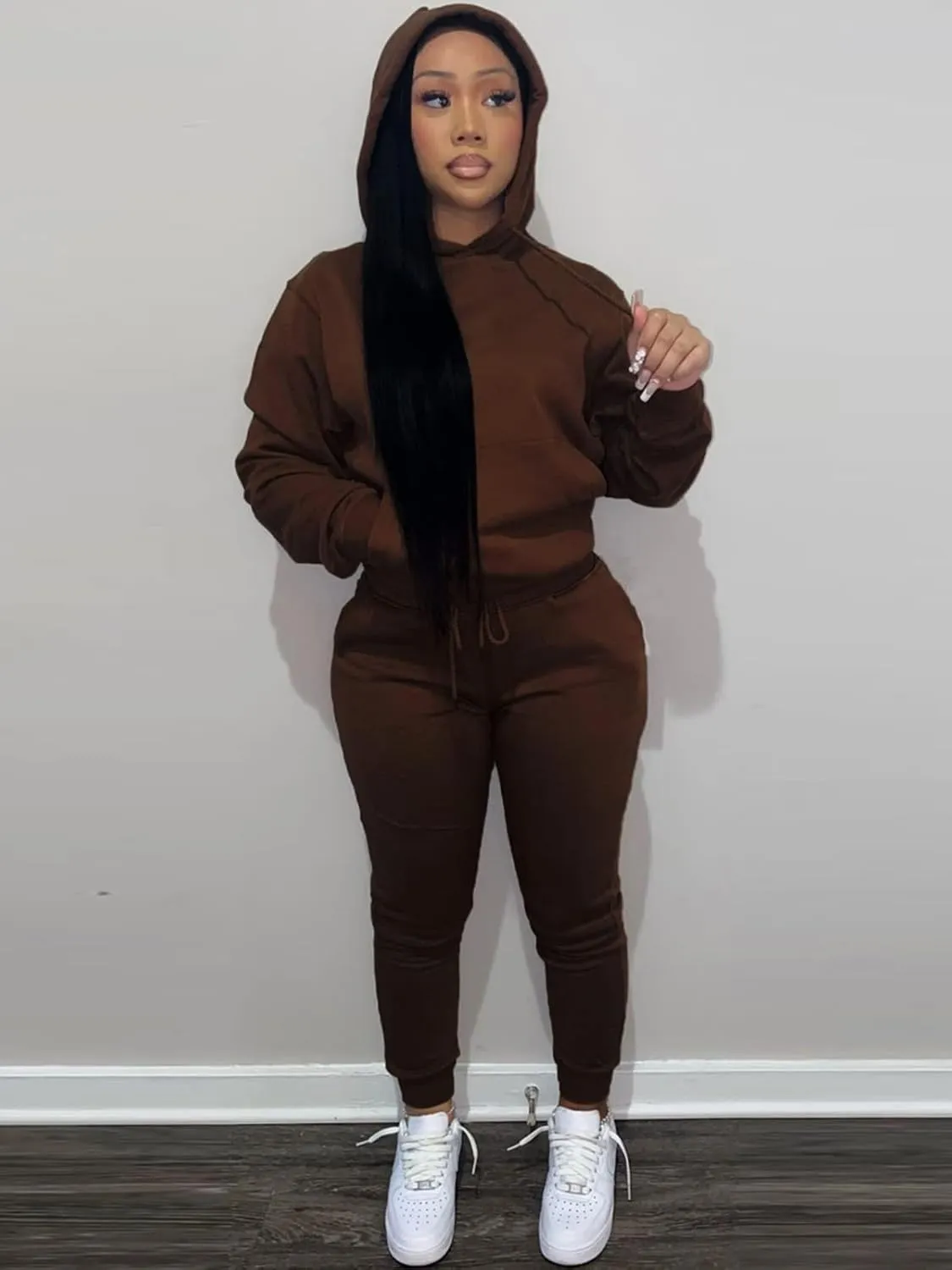 Alunzoem Sweatsuits for Women Set 2 Piece Jogging Outfits Long Sleeve Hoodie Sweatshirt Sweatpants Tracksuit