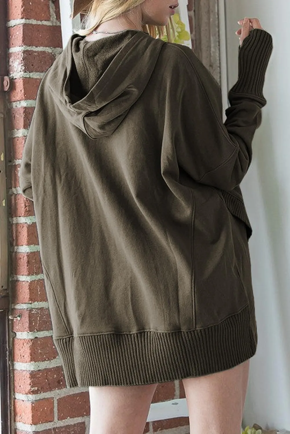 AlvaQ Women Casual Button V Neck Hoodies Oversized Pullover Sweatshirt Hooded Tops with Pockets