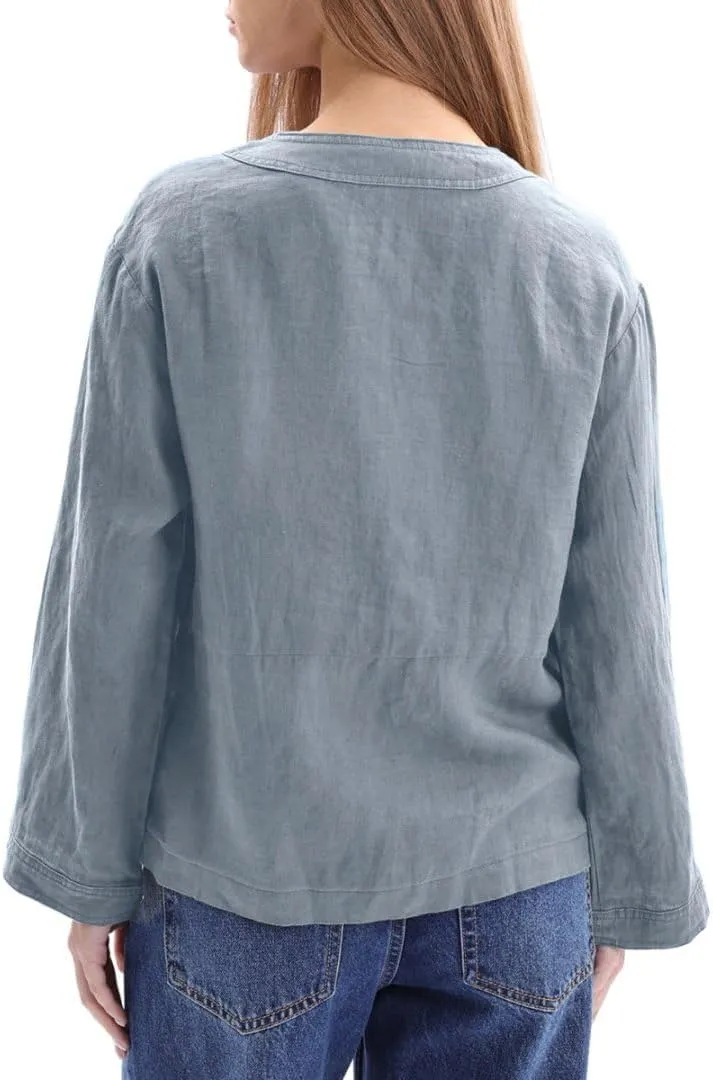 Amazhiyu Women's 100% Linen Long Sleeve Button Up Crew Neck Lightweight Cardigan