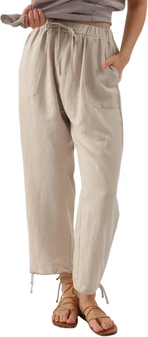 Amazhiyu Womens Linen High Waist Pencil Pants with Pockets Drawstring Trousers