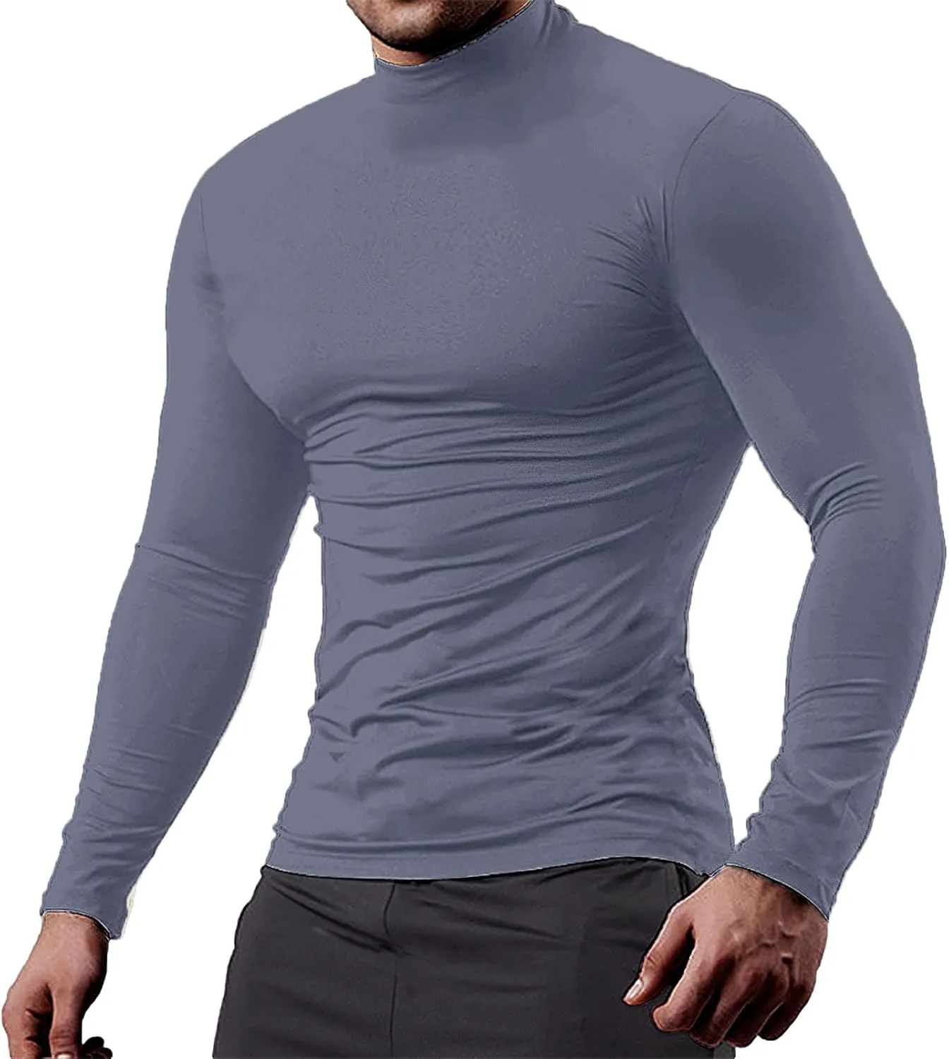 ANUFER Mens 3 Pack Long Sleeve Compression Shirts - Sports Running Base Layer Tops - Thermal Mock Neck Undershirts