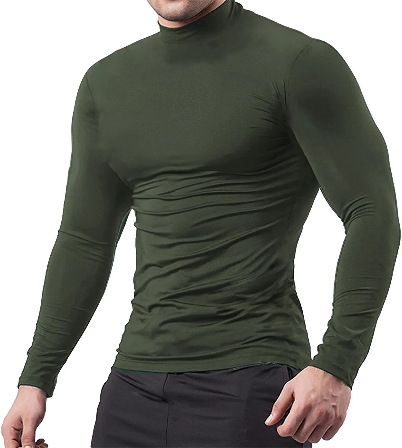ANUFER Mens 3 Pack Long Sleeve Compression Shirts - Sports Running Base Layer Tops - Thermal Mock Neck Undershirts