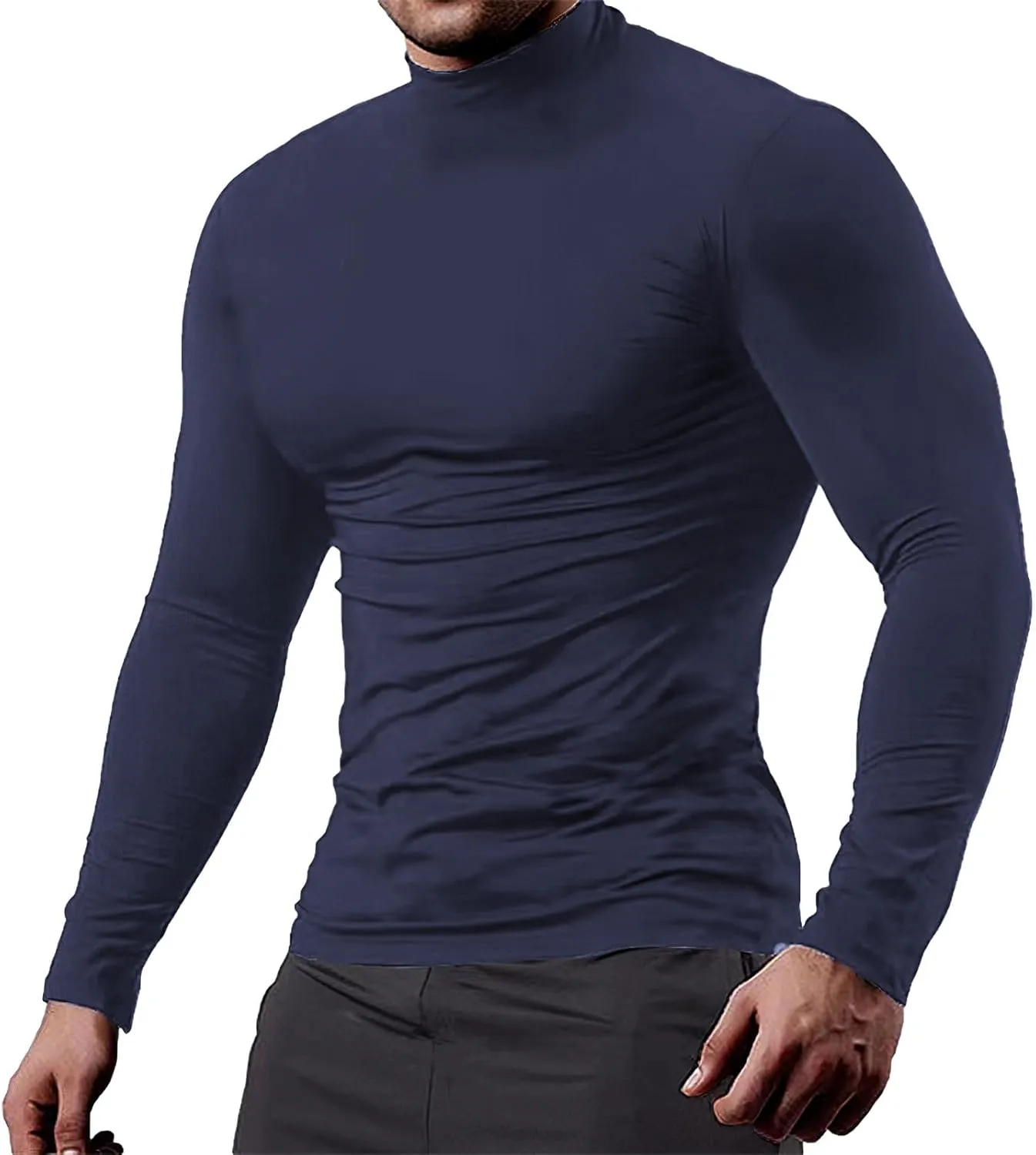 ANUFER Mens 3 Pack Long Sleeve Compression Shirts - Sports Running Base Layer Tops - Thermal Mock Neck Undershirts
