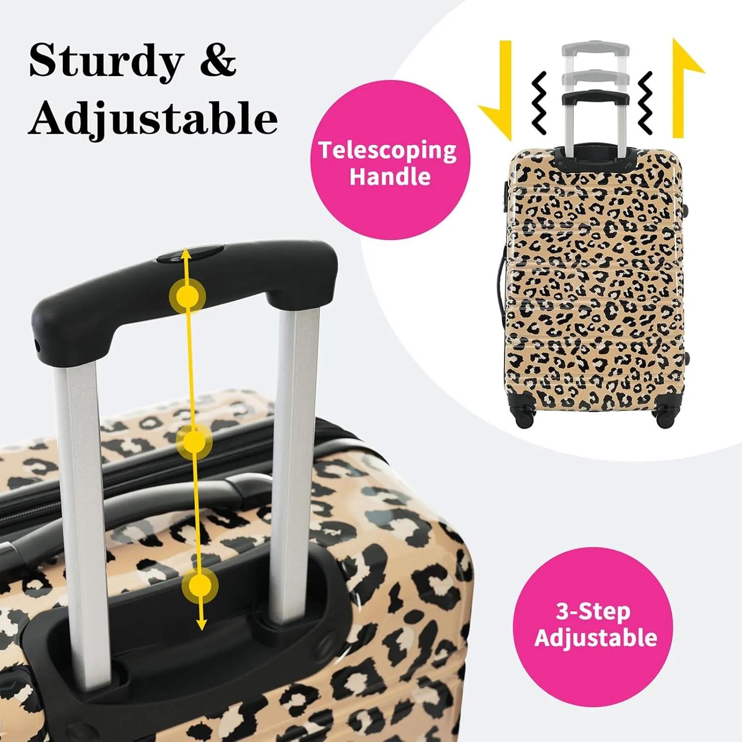 Anwick Leopard Luggage Sets for Women, Travel Luggage Set, Expandable Suitcases with Wheels, Carry On Rolling Suitcase, TSA Lock, 3-Piece Set (20/24/28) (Brown Leopard)