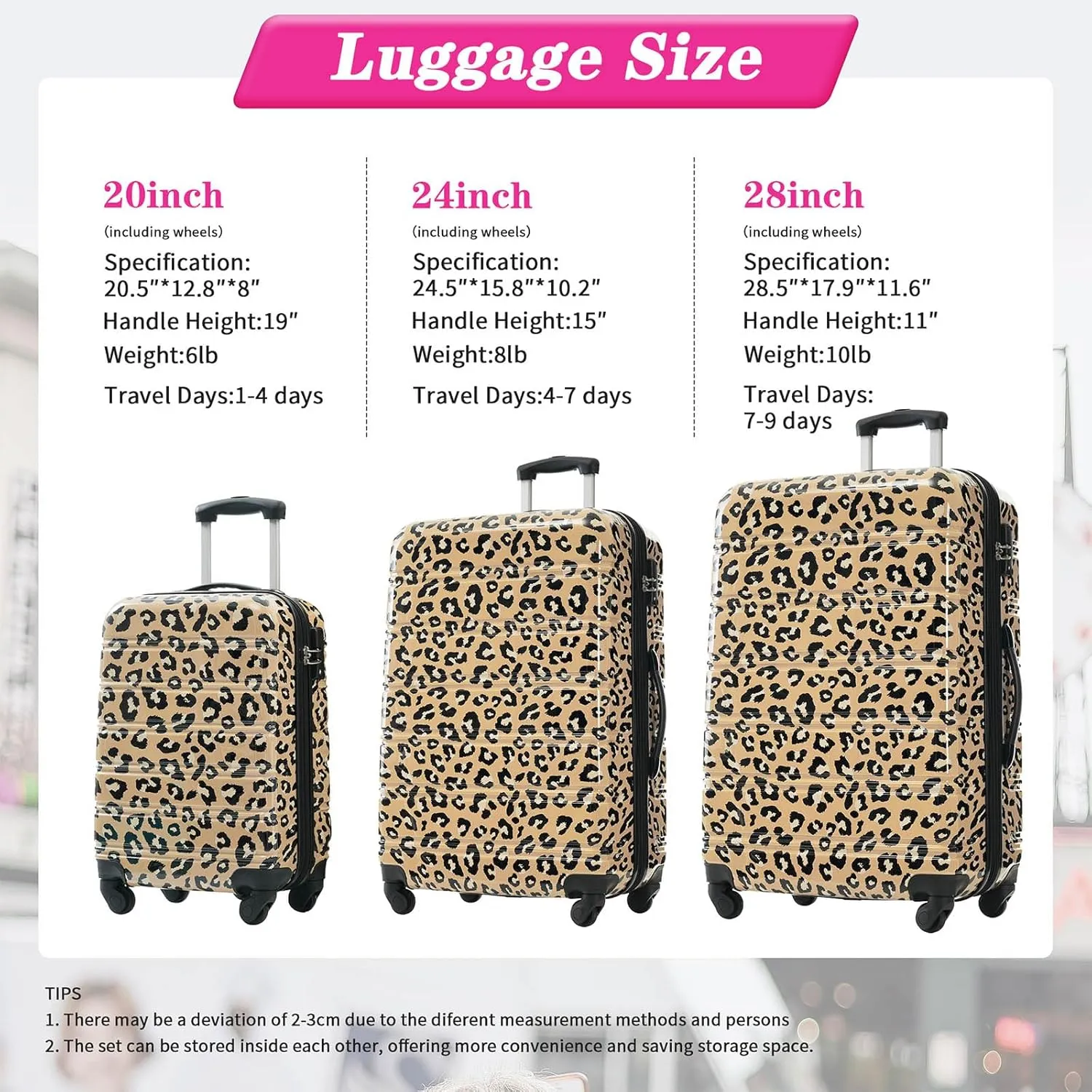 Anwick Leopard Luggage Sets for Women, Travel Luggage Set, Expandable Suitcases with Wheels, Carry On Rolling Suitcase, TSA Lock, 3-Piece Set (20/24/28) (Brown Leopard)