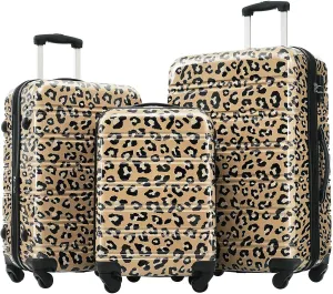 Anwick Leopard Luggage Sets for Women, Travel Luggage Set, Expandable Suitcases with Wheels, Carry On Rolling Suitcase, TSA Lock, 3-Piece Set (20/24/28) (Brown Leopard)