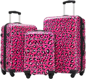 Anwick Leopard Luggage Sets for Women, Travel Luggage Set, Expandable Suitcases with Wheels, Carry On Rolling Suitcase, TSA Lock, 3-Piece Set (20/24/28) (Hot Pink Leopard)