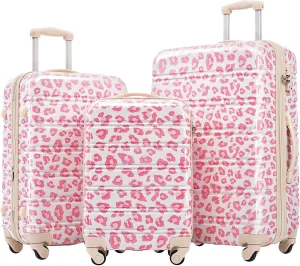 Anwick Leopard Luggage Sets for Women, Travel Luggage Set, Expandable Suitcases with Wheels, Carry On Rolling Suitcase, TSA Lock, 3-Piece Set (20/24/28) (Pink Leopard)