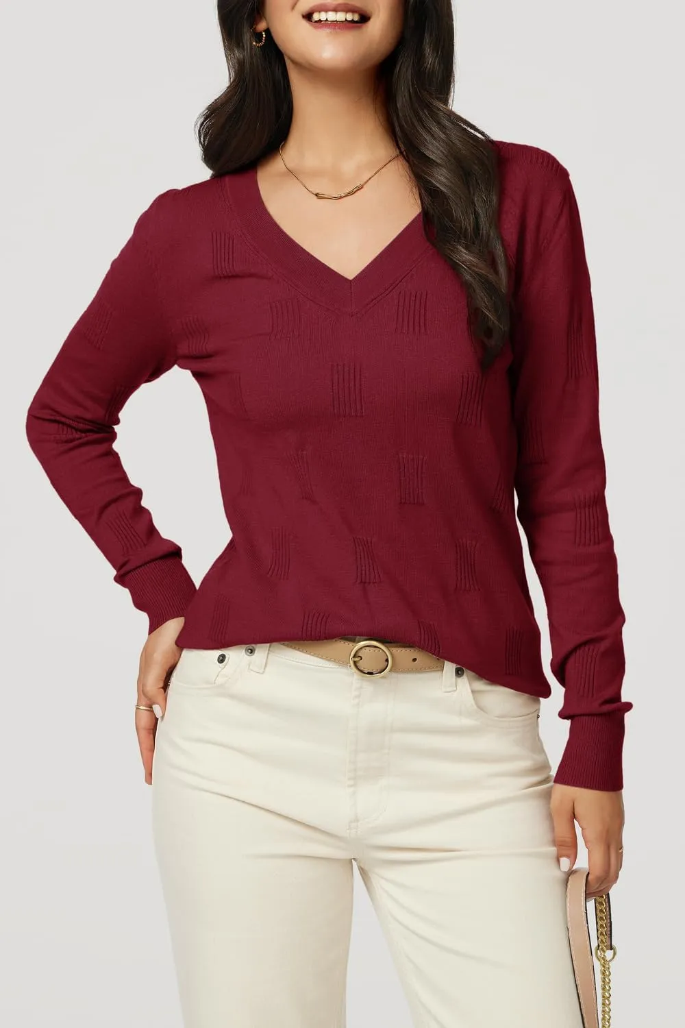 Arach&Cloz Women 2025 Fashion V Neck Long Sleeve Shirts Blouse Knit Casual Pullover Spring Sweater Top Cozy Clouds XS-3XL