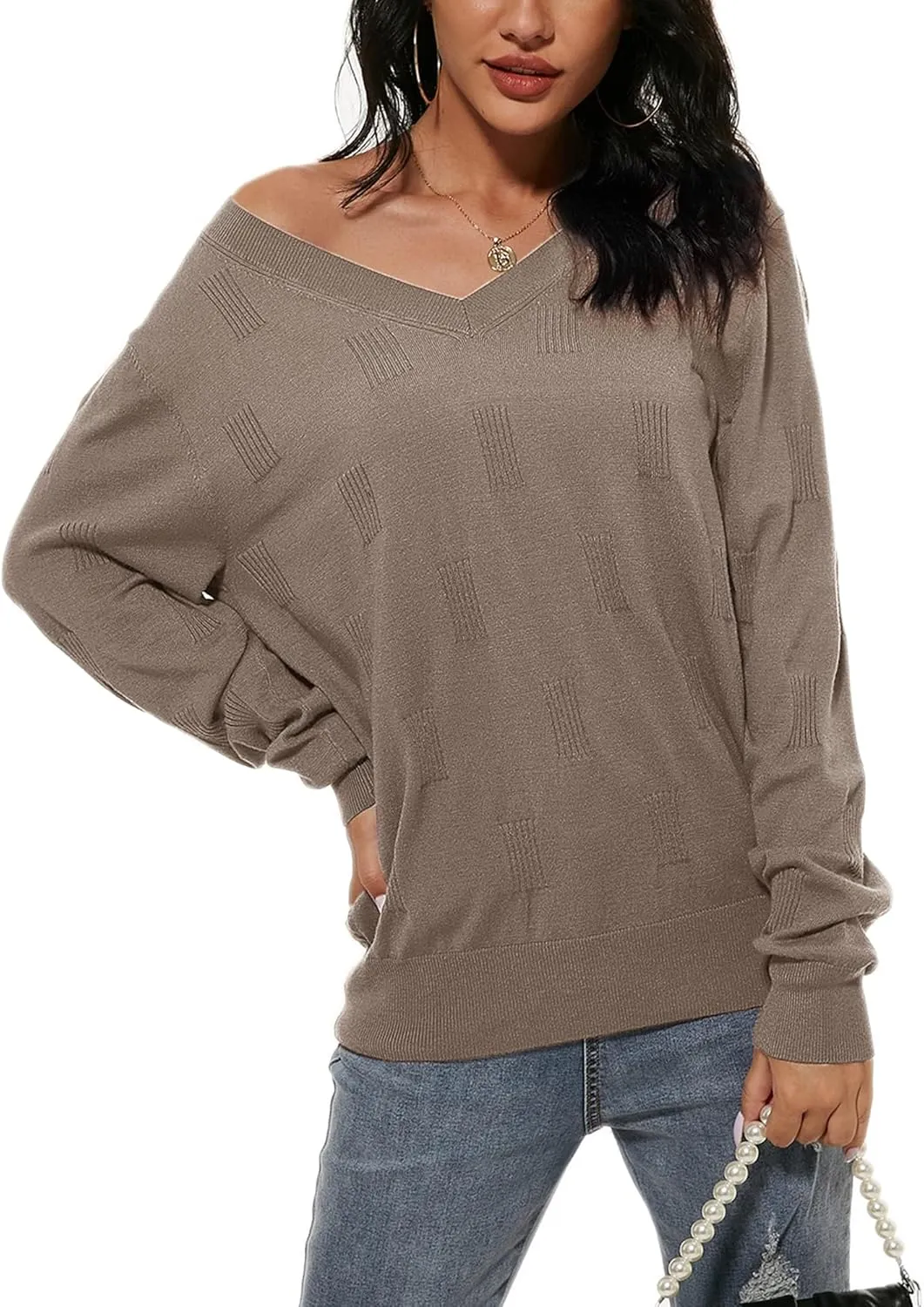 Arach&Cloz Women 2025 Fashion V Neck Long Sleeve Shirts Blouse Knit Casual Pullover Spring Sweater Top Cozy Clouds XS-3XL