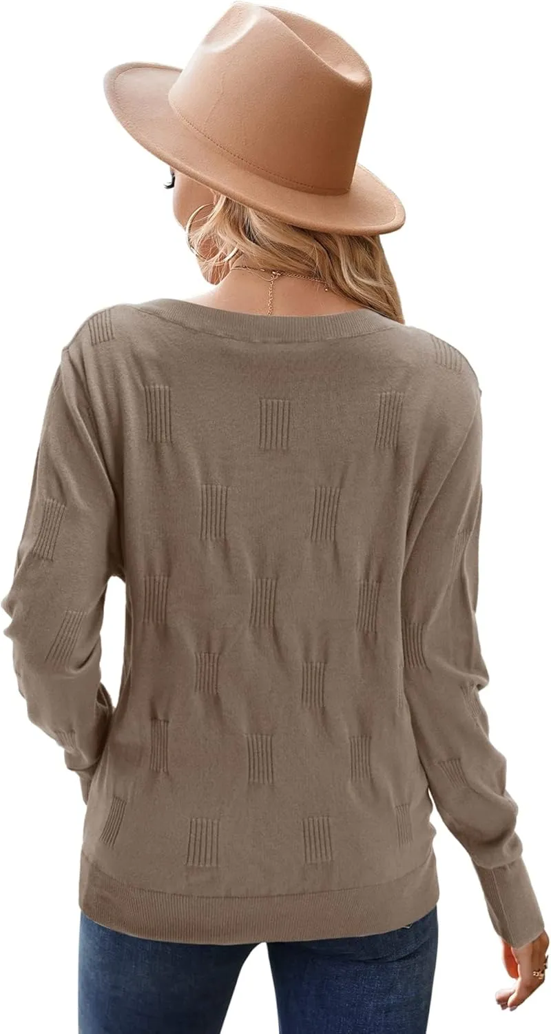 Arach&Cloz Women 2025 Fashion V Neck Long Sleeve Shirts Blouse Knit Casual Pullover Spring Sweater Top Cozy Clouds XS-3XL