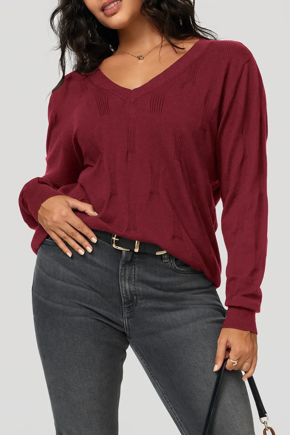Arach&Cloz Women 2025 Fashion V Neck Long Sleeve Shirts Blouse Knit Casual Pullover Spring Sweater Top Cozy Clouds XS-3XL
