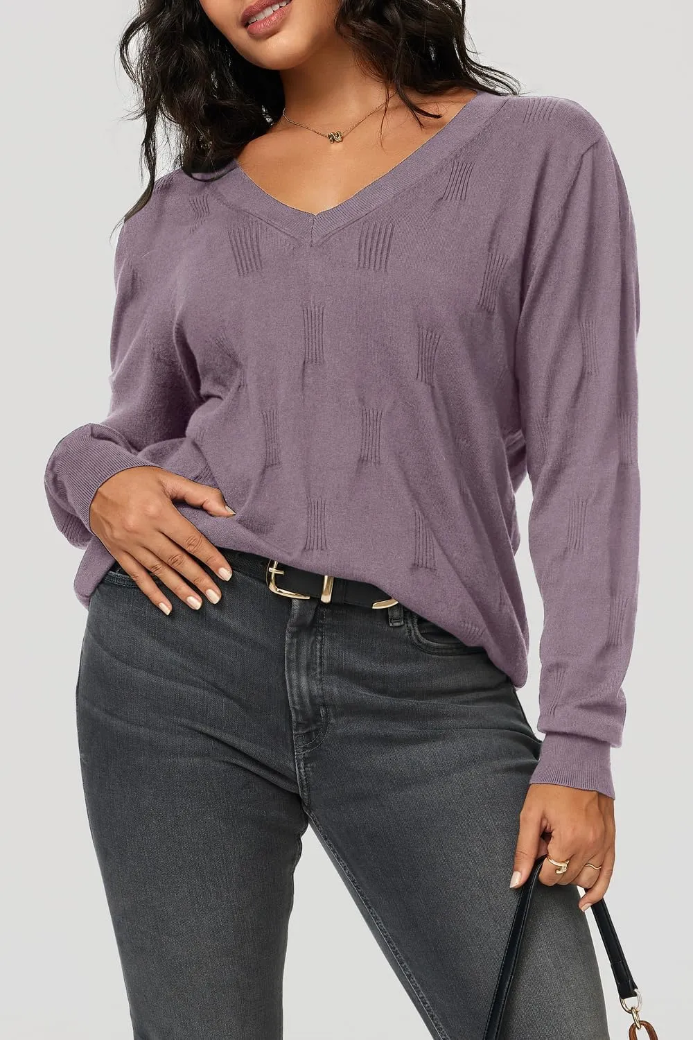Arach&Cloz Women 2025 Fashion V Neck Long Sleeve Shirts Blouse Knit Casual Pullover Spring Sweater Top Cozy Clouds XS-3XL