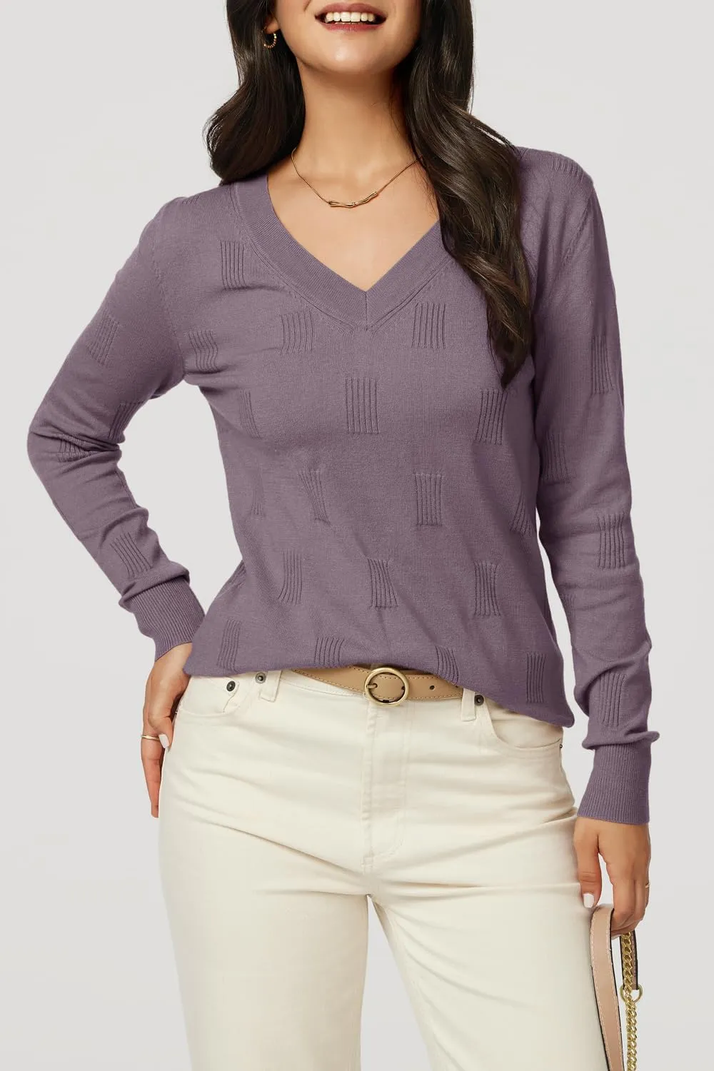 Arach&Cloz Women 2025 Fashion V Neck Long Sleeve Shirts Blouse Knit Casual Pullover Spring Sweater Top Cozy Clouds XS-3XL