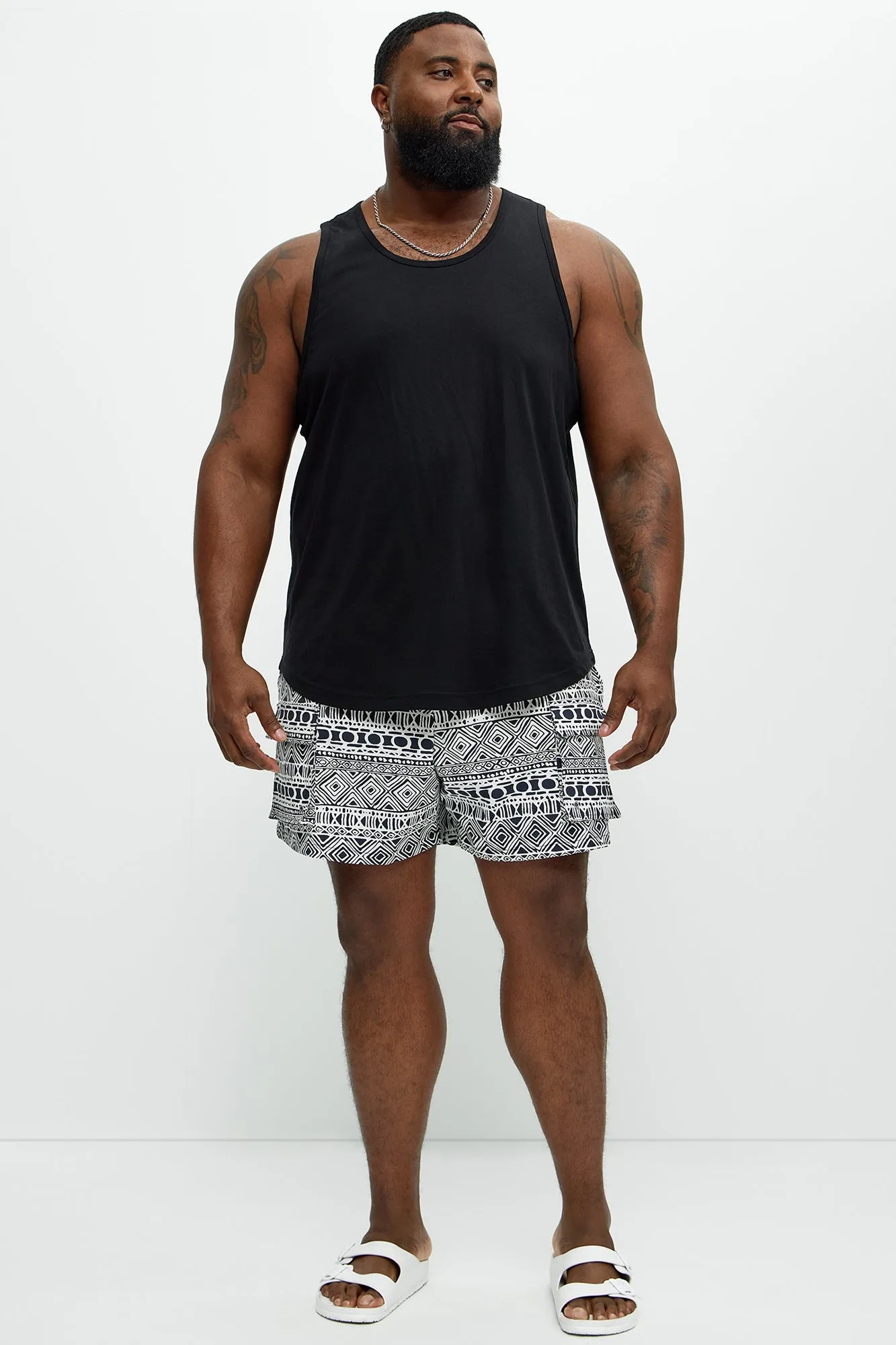 Attract Abstract Cargo Swim Mid Trunk - Black/White