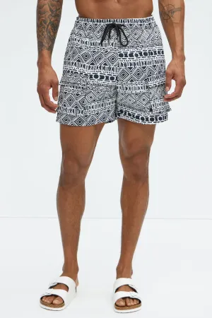 Attract Abstract Cargo Swim Mid Trunk - Black/White