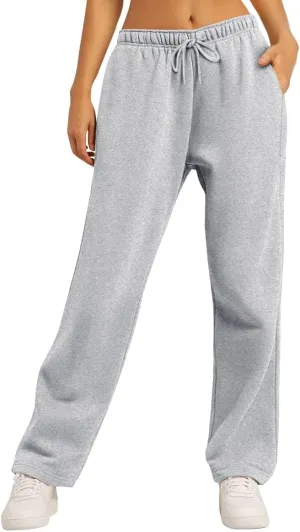 AUTOMET Women's Wide Leg Sweatpants Fleece Lined Baggy Straight Leg Lounge Pants Fall Outfits Athletic Joggers with Pockets