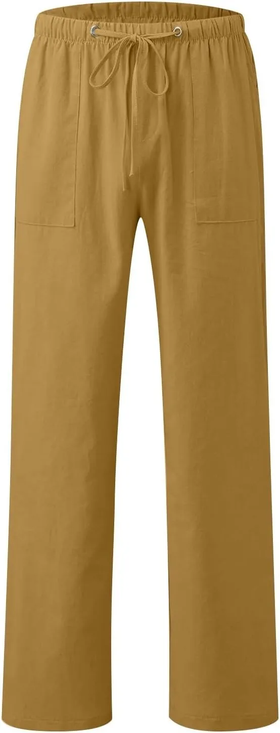 Baggy Linen Pants Women Plus Size 5XL Drawstring Elastic Palazzo Pants Summer Wide Leg Beach Trousers with Pockets