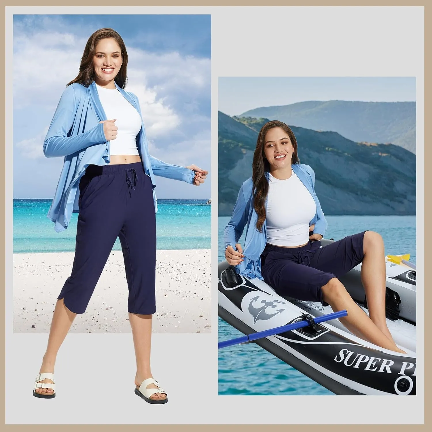 baleaf Women's Swim Capris Pants 18" Quick Dry Modest Swimsuits UPF 50  Bathing Suit Bottoms Beach Pants with Pockets