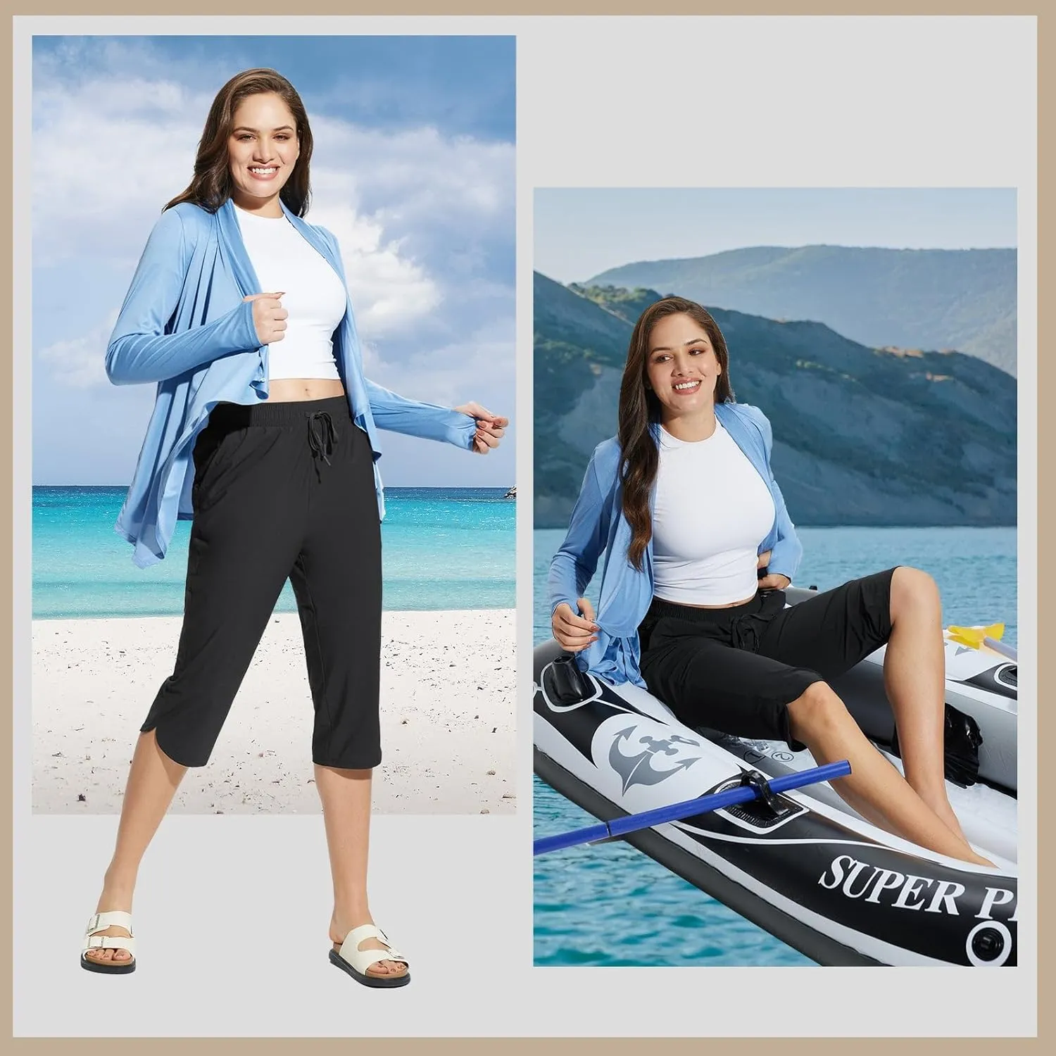 baleaf Women's Swim Capris Pants 18" Quick Dry Modest Swimsuits UPF 50  Bathing Suit Bottoms Beach Pants with Pockets