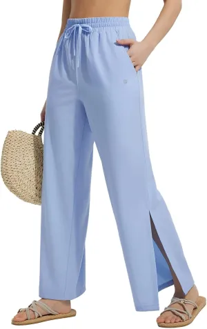 baleaf Women's Wide Leg Swim Pants UPF50  Long Beach Pants High Waisted Lightweight Quick Dry Flowy Swim Capris with Pockets