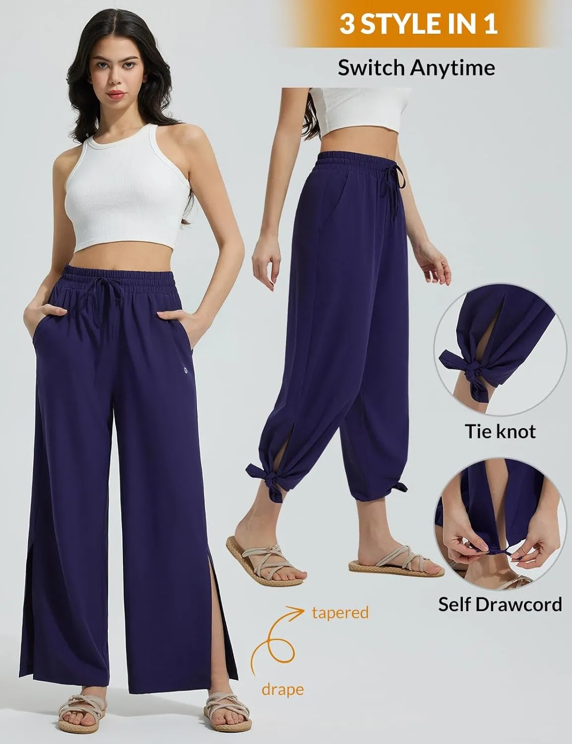 baleaf Women's Wide Leg Swim Pants UPF50  Long Beach Pants High Waisted Lightweight Quick Dry Flowy Swim Capris with Pockets