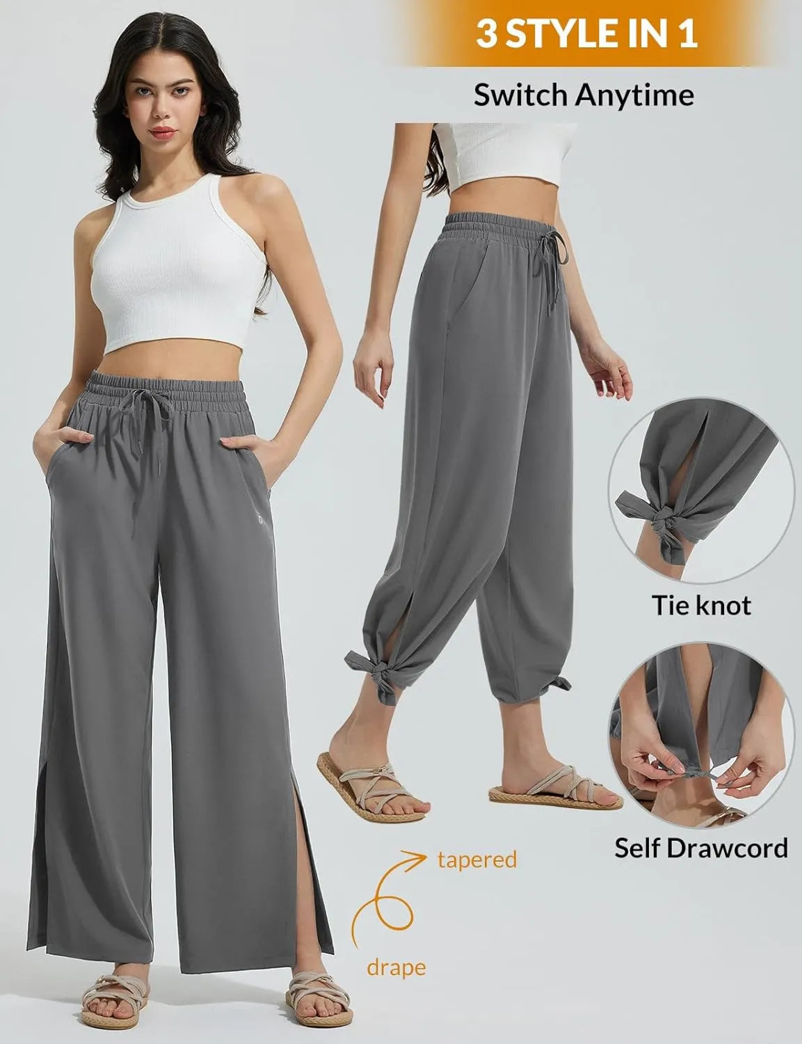 baleaf Women's Wide Leg Swim Pants UPF50  Long Beach Pants High Waisted Lightweight Quick Dry Flowy Swim Capris with Pockets