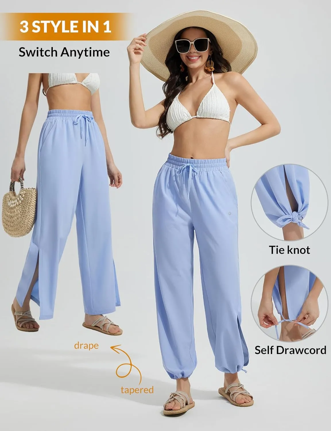 baleaf Women's Wide Leg Swim Pants UPF50  Long Beach Pants High Waisted Lightweight Quick Dry Flowy Swim Capris with Pockets