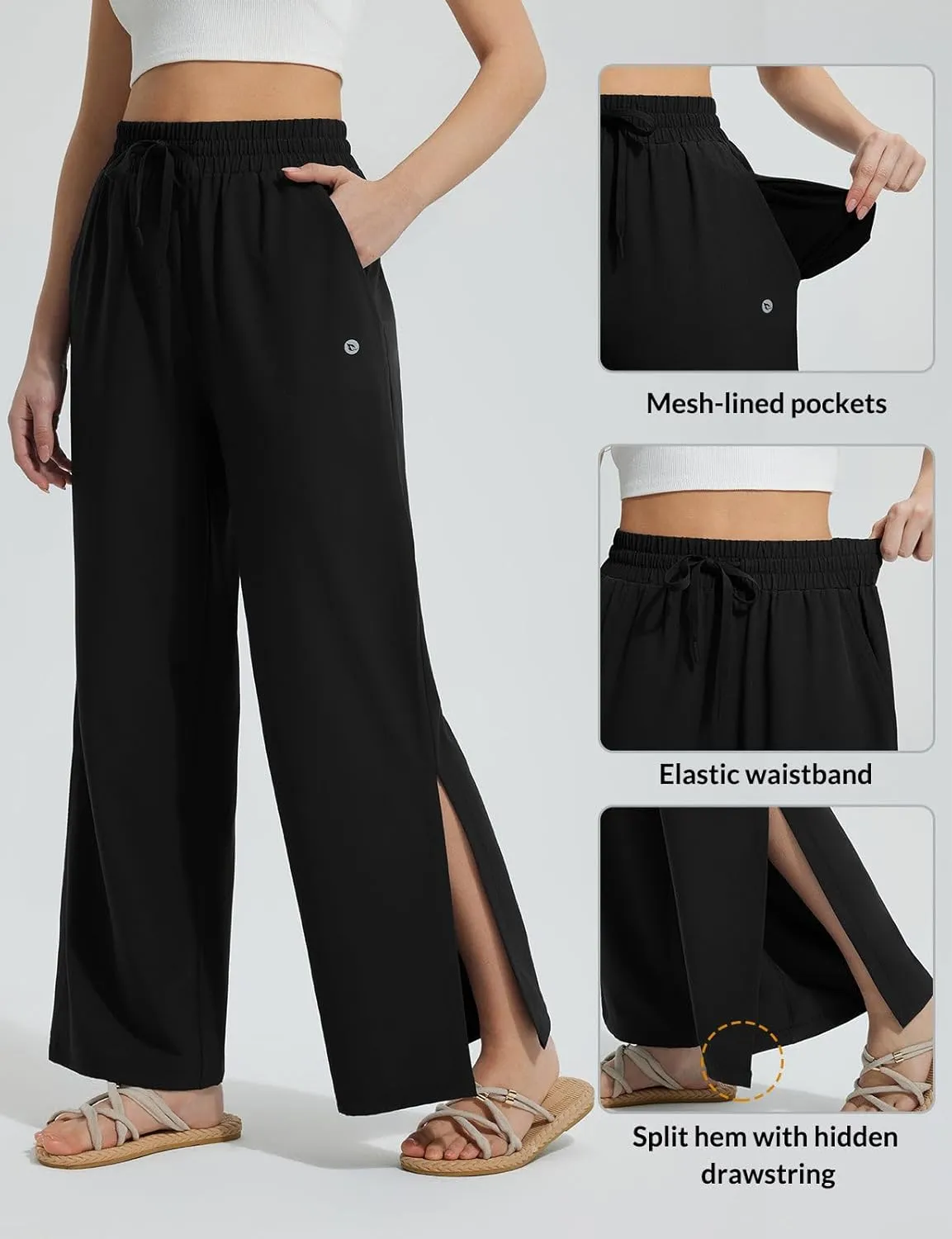 baleaf Women's Wide Leg Swim Pants UPF50  Long Beach Pants High Waisted Lightweight Quick Dry Flowy Swim Capris with Pockets