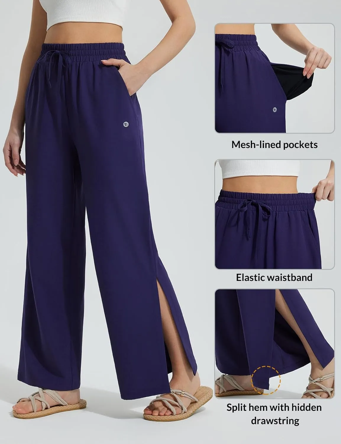 baleaf Women's Wide Leg Swim Pants UPF50  Long Beach Pants High Waisted Lightweight Quick Dry Flowy Swim Capris with Pockets