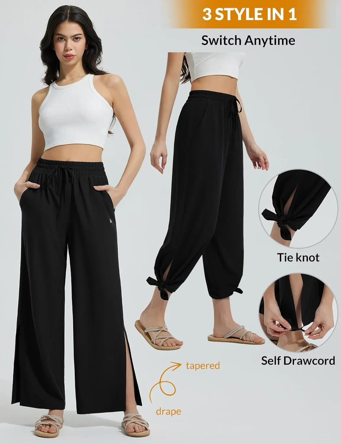 baleaf Women's Wide Leg Swim Pants UPF50  Long Beach Pants High Waisted Lightweight Quick Dry Flowy Swim Capris with Pockets