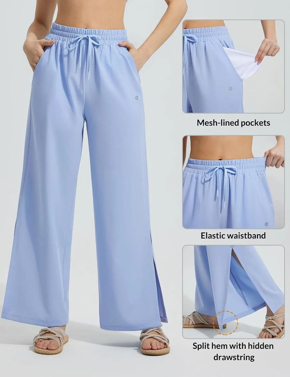 baleaf Women's Wide Leg Swim Pants UPF50  Long Beach Pants High Waisted Lightweight Quick Dry Flowy Swim Capris with Pockets