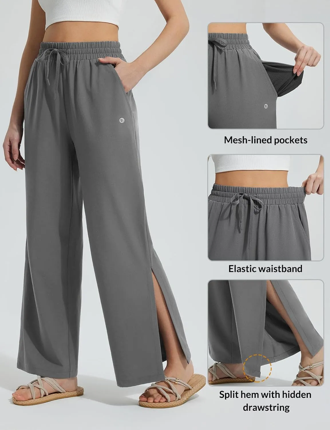 baleaf Women's Wide Leg Swim Pants UPF50  Long Beach Pants High Waisted Lightweight Quick Dry Flowy Swim Capris with Pockets