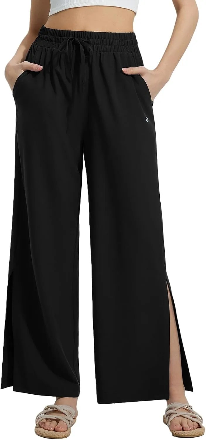 baleaf Women's Wide Leg Swim Pants UPF50  Long Beach Pants High Waisted Lightweight Quick Dry Flowy Swim Capris with Pockets