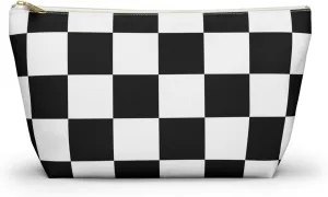 Black and White Checkered Accessory Pouch  Stylish Zippered Makeup Bag, Travel Cosmetic Bag, Pencil Case for Women & Men (Black Checkered, Large)