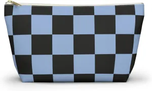 Black and White Checkered Accessory Pouch  Stylish Zippered Makeup Bag, Travel Cosmetic Bag, Pencil Case for Women & Men (Blue Checkered, Large)